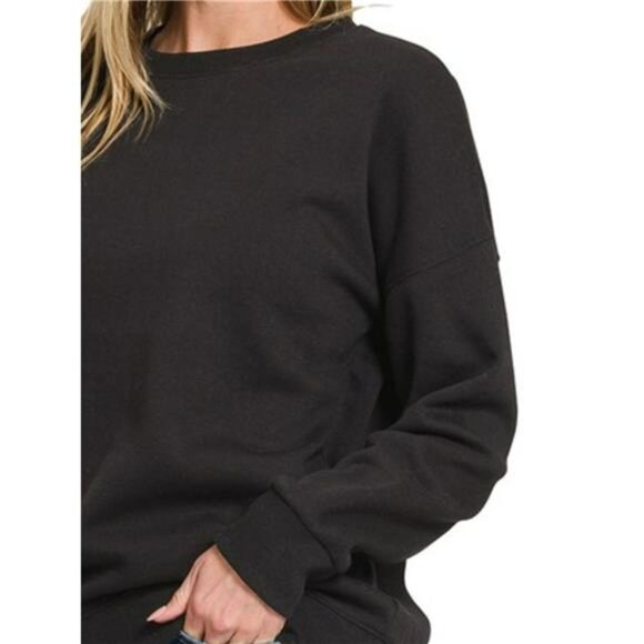 ✨NWT Zenana Full Size Fleece Drop Shoulder Sweatshirt Plus Size - Picture 2 of 2